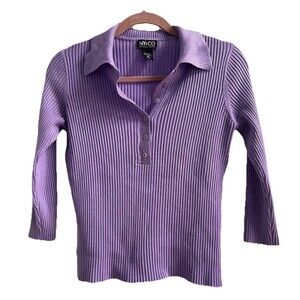 Y2K Ribbed Lilac Soft Collar Sweater Vintage NY & Co Size Small Fitted